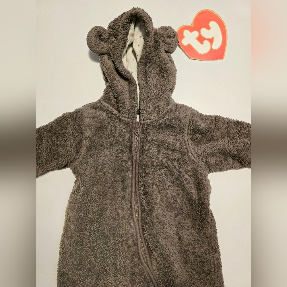 H&M Gray and Brown Patterned Hoodie With TY Attached For Costume Size 6-9M